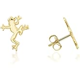 Yellow Gold Frog Stud Earrings for Women 0.35"