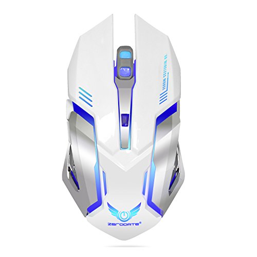 Wireless Mouse,Attoe Ergonomic 2.4G Wireless Mouse Noiseless Rechargeable Gaming Mouse 4 Adjustable DPI Optic Mouse With 7 Colors Breathing Light For PC Laptop Notebook Android Windows OS Mac (White)