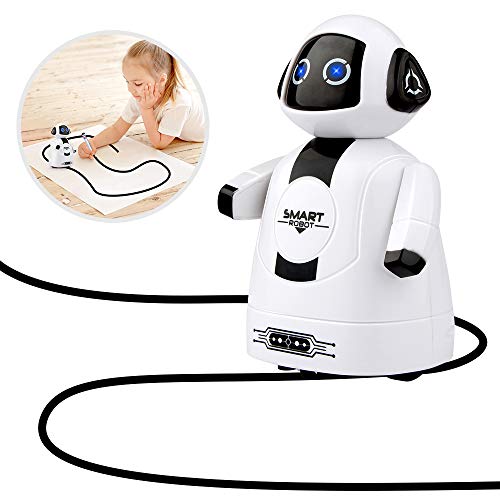 Betheaces Robot Toy for Kids Toddler Smart Educational Inductive Mini Robotics Kit Boys Girls Novelty Intelligent Birthday Gift with Magic Pen Light Up Eyes Included Batteries (White)
