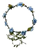 Floral Fall Beach Flower Crown Hair Wearth Headbands with Lovely Tail F-02 Blue