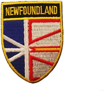 Newfoundland & Labrador Shield Canada Provincial Flag With Word"NEWFOUNDLAND" 2" x 2 1/2" Inches Embroidered Iron on Patch Crest Badge. New
