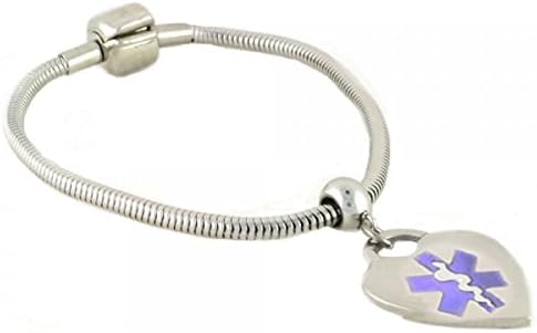 N Style ID Pan-dorra PRE-ENGRAVED "PACEMAKER" Medical ID bracelet - Heart Purple Alert Charm 8.50