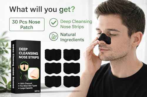 PRIMEBLYᵀᴹ Blackhead Nose Strips 30pcs | قناع إزالة الرؤوس السوداء الفوري | Bamboo Charcoal Nose Pore Cleaner | ماسك للأنف لإزالة الدهون وتنظيف المسام | Deep Cleansing Pore Strips for Men & Women