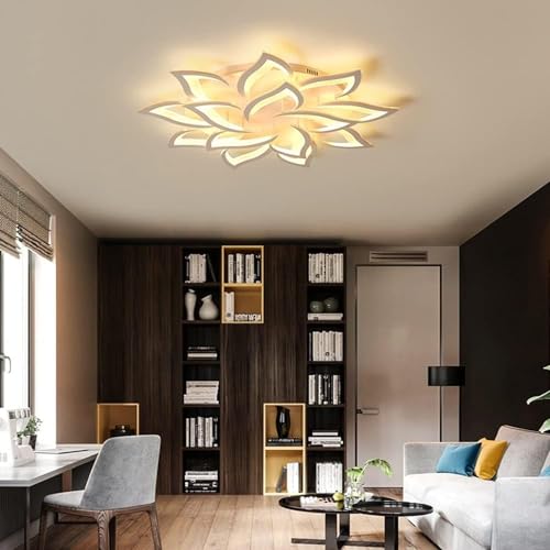 MOUNM LED Ceiling Light Dimmable 3000K-6000K, Creative Petal Chandelier Living Room 84W 8400lm, Bedroom Chandelier Acrylic Panel, Modern Chandeliers 14Lights