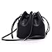 Bucket Bag,YOUNA Genuine Leather Retro Drawstring Bucket Tote Bag For Women With Shoulder Strap Black