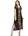 Milumia Women's Bohemian Floral Embroidery Split Maxi Dress Cover Ups Black M