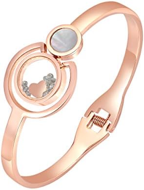 Oven Moda Ladies Jewellery Rose Gold Plated Stainless Steel Heart Shape Bangle for Women with Cubic Zirconia Bracelet