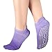CozTake Yoga Socks Non Slip Skid Pilates Barre Workout Socks With Grips For Women 2 Pairs Grey&Purple