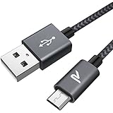 RAMPOW USB Cable [6.5ft] Tangle-free Braided Micro-USB Cable/Samsung USB Cable - Android Charging Cable for Galaxy S7/S6, Sony, Motorola and more - Space Grey