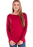 Ladies Dolman Style Stretchy Hem Long Sleeve Top, Multiple Color Available