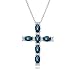Sterling Silver Genuine, Created or Simulated Gemstone Oval-Cut Cross Pendant Necklace with White Topaz Accents