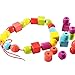 Lewo Lacing Beads for Kids Toddler Toy Wooden Jumbo Primary Lacing Toys for Toddlers Autism Fine Motor Skills Montessori Toys 30 Pcs with 2 Laces