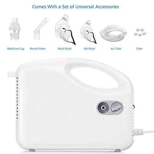 Personal Compressor Cool Mist Inhaler Machine Kit with Universal Tubing, Masks, Mouth Piece and Replacement Sponges 120V/60HZ