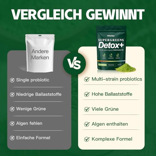 Green Detoxification Powder, Superfood Powder Helper, 200 g Green Powder Helper with Matcha, Blueberries, Barley Grass, Fibre Rich & Vegan, Natural Plant Powder for Nutrition & Everyday Life & Fibre
