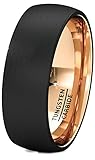 Duke Collections Mens Wedding Band Two Tone Black Rose Gold Tungsten Ring Brushed Center Dome 8mm Comfort Fit