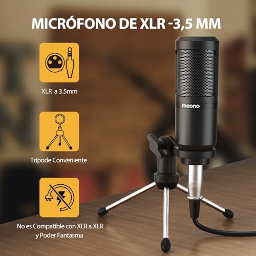 MAONO Mezcladora Interfaz de Audio caster Lite Estudio de Grabación Portátil TODO EN UNO con Micrófono de 3.5mm para Podcast, Streaming, Guitarra, Grabación y Gamer (AM200-S1)