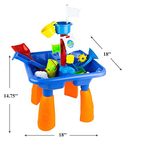 Next Milestones Kids Sand and Water Table Play set, Beach Toys Sandbox Include Sand Bucket, Water Can, Shovel, Sand Rake, Sand Mold and more - Thumbnail 2