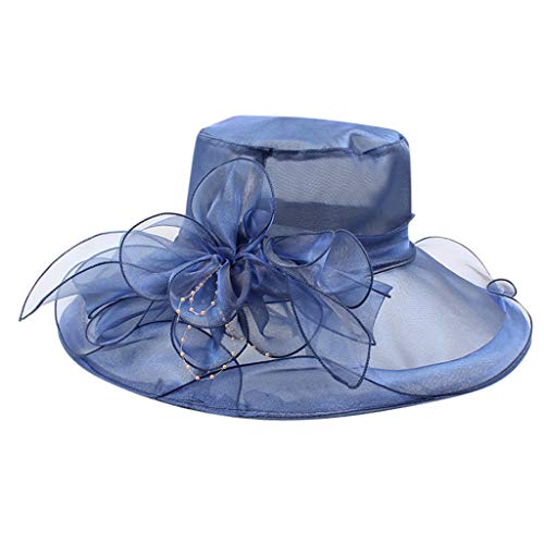 Hongxin Sun Hat for Women,Women's Organza Church Kentucky Derby Fascinator Bridal Tea Party Wedding Hat for Safari Fishing Hiking Beach Golf (Navy)