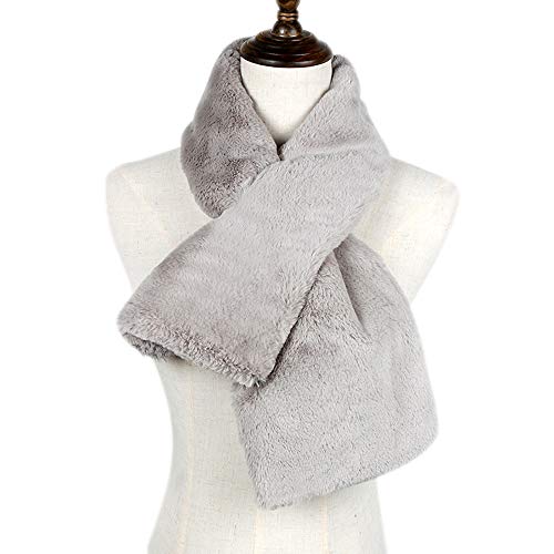 YOUR SMILEPremium Solid Color Long Rectangle Faux Fur Warm Soft Furry Wrap Around Loophole Scarf