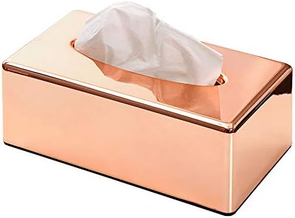 ORZ Rectangle Facial Tissue Box Cover Container for Kitchen Bathroom Vanity Countertops Napkin Tissue Holder- Rose Gold
