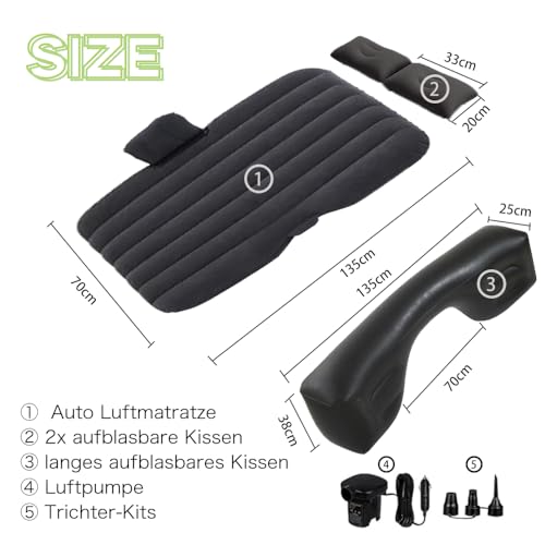 Geterral Car Mattress, Black Car Air Mattress, Equipped with Two Cushions and an Inflatable Pump, Suitable for Outdoor Camping, Rest and Outdoor Theme Parties, Gifts for Friends