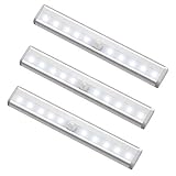 10 LED Motion Sensing Closet Lights, MagicBuds Super Bright Stick-on Anywhere Portable 10-LED Wireless Cabinet Night/ Stairs/ Step Light Bar with Magnetic Strip (3 Pack, Battery Operated)