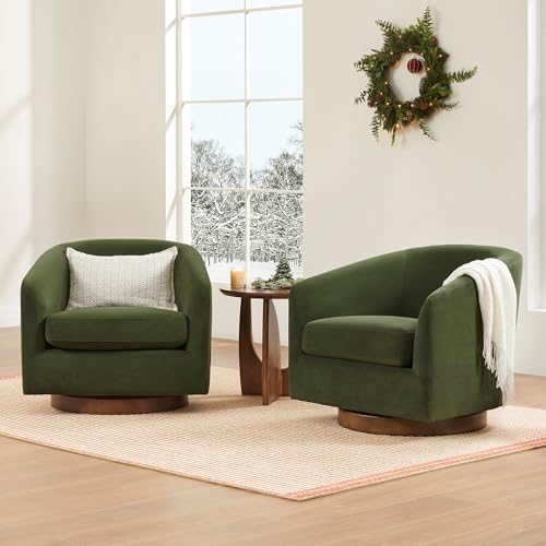 CHITA Swivel Accent Chair, FSC Certified Upholstered Velvet Barrel Chair for Living Room, Fully Assembled, Forest Green