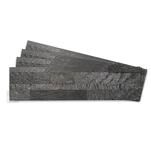 Tic Tac Tiles (60cm x 15cm), 4-Sheets Natural Stone Peel and Stick Ledgestone Self Adhesive Removable Stick On Kitchen Backsplash Bathroom 3D Wall Tiles (Silver Pearl)