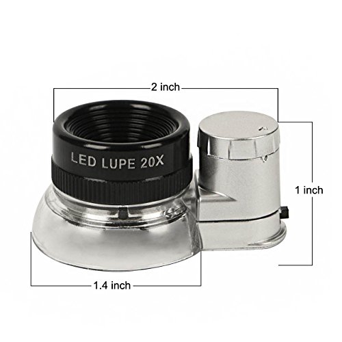 LED Illuminated 20X Jewelers Loupe Magnifier, Newcomdigi Professional Magnifying Glass With Brilliant Clarity Best Recommended for Jewelry, Diamonds, Coins, Miniatures, Engravings, Markings