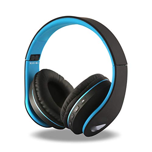 FX-Viktaria Wireless Headphones, Over Ear Headset with Microphone, Foldable and Lightweight, Support TF Card, USB Charging Headset, MP3 Mode and FM Radio for Cellphones Laptop-BlackBlue