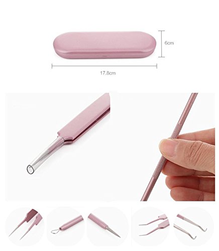 BUVE Blackhead Remover Needles Tweezers Acne Stick Pimple Spots Blemish Comedone Extractor Removal Tool Kit Stainless Steel Facial Cleaning Skin Care with Metal Case - Thumbnail 6
