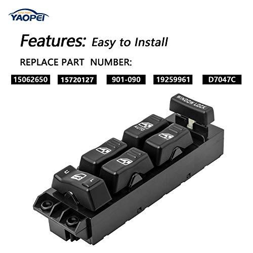 Drive Side Master Window Control Switch 15062650 19259961 for 2000 2001 2002 Chevy Silverado Avalanche Tahoe Suburban,2002 Cadillac Escalade,2000-2002 GMC Sierra Yukon XL Denali-1 Year Warranty