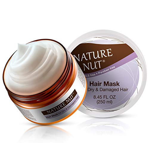 Nature Nut Hair Mask for Dry & Damaged Hair - Hypoallergenic Deep Conditioner ˡ Moisturizing Repair Treatment Masque with Five Nut Hydrating Formula (8.45 FL OZ)