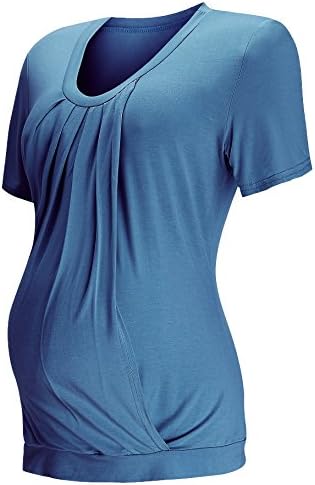 Ruici Short Sleeve Stretchable Front Pleat Maternity and Nursing Shirt Top for Breastfeeding