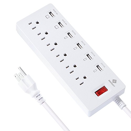 Egoway Power Strip 6 AC Outlets with 6 USB Charging Ports Extension Cord 6ft 1625W/13A for iPhone iP