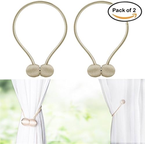 Curtain Tiebacks Clips for Home Office Decorative Window Drapes With Magnet Weave Holders European style Holdbacks 2 pcs (1 pair) (Beige)