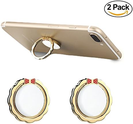 Mirror Phone Ring Holder, 2PCS Full-metal 360° Rotation Phone Grip Kickstand Work on Magnetic Car Holder Universal Finger Ring Stand for iPhone 8 7 Plus 6S 6 5 5S, Samsung Galaxy S8 S7 (Mirror Gold)