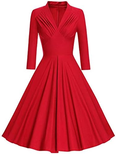 Womens Long Sleeve Vintage Dress,NDGDA Solid V-Neck Retro Swing Party Dress