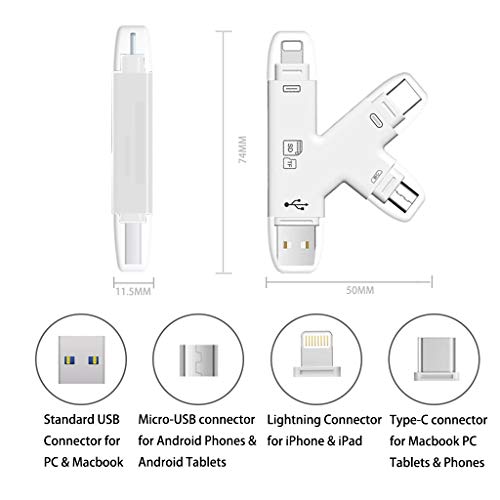 YiKaiEn 4 in 1 SD SDHC Card Reader with Lightning USB Micro-USB Type-C Connector Extral Memory Flash Drive for iPhone/iPad/Android Phones/Mac/PC,Picture and Video Viewer for Camera