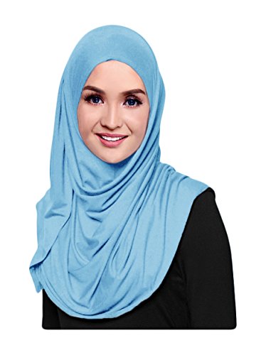 Hana's Womens Plain Instant Cotton Jersey Lightweight Hijab Scarf (Instant, Sky blue)