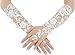 WDING Long Fingerless Rhinestone Beaded Lace Bridal Gloves for Formal Wedding Prom Party (White)