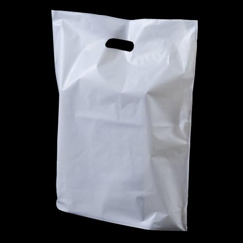 50 x White 'Patch' Handle Plastic Carrier Bags - 15" x 18"x 3" Unipack Brand - Unibags
