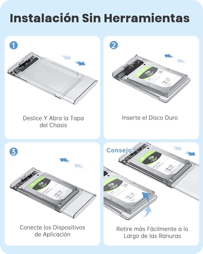 POSUGEAR Hard Drive Enclosure 2.5", USB 3.0 Hard Drive Enclosure for 7 mm and 9.5 mm Height SATA I/II/III SSD HDD with USB Cable, UASP&Trim Support, No Tools Required - Transparent Enclosure
