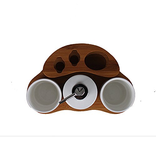 image for Generic Ceramics Soap Dispenser and 2 Tumblers, Bamboo Toothbrush Hold