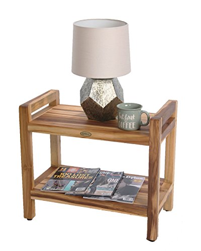 24" EcoDecors EarthyTeak™ Teak Shower Bench with Shelf and Ergonomic Lift Aid Arms - Thumbnail 5
