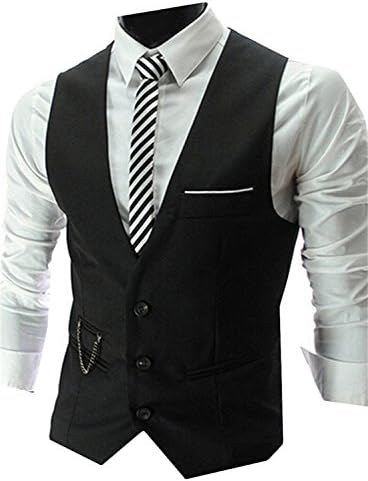 Eault Slim Men's Tailored Suit Separate Vest BlackUS Medium Comfortable