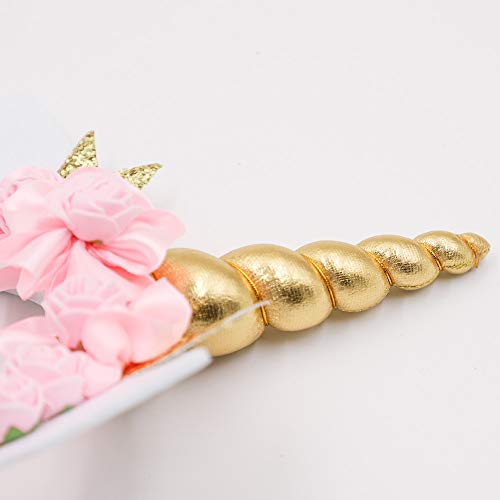 Mwfus Shining Unicorn Horn Ears Flower Headband Halloween Cosplay Costume Party Headdress - Thumbnail 5