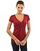 PattyBoutik Women V Neck Twist Knot Front Short Sleeve Top (Deep Red Medium)