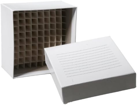 Biologix 90-1200-100 Cardboard Freezer Box with Lid, 100 Well Capacity, 5-1/4" Length x 5-1/4" Width x 2" Height (Box of 100)
