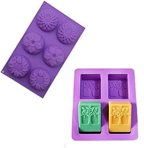 Kakasogo 2017 New 6 Cavity Silicone Mix Flower Shapes 4 Happiness Tree Soap Mold Chrysanthemum Sunflower Cupcake Backing Chocolate Muffin Pudding Pan Handmade Bath Bombs Making Flexible Tool Set